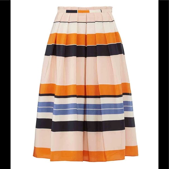 LK Bennett Orange Caitlyn Striped Silk Skirt - Picture 1 of 11
